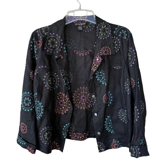 Alexandra Bartlett LINEN Black Embroidered Jacket size 2X - Picture 1 of 12